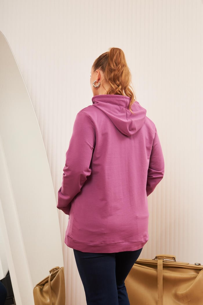 Rmg Kapşonlu Büyük Beden Mürdüm Sweatshirt