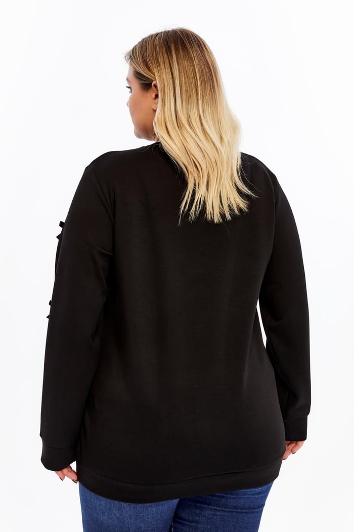 Fiyonk Detaylı Büyük Beden Sweatshirt Siyah