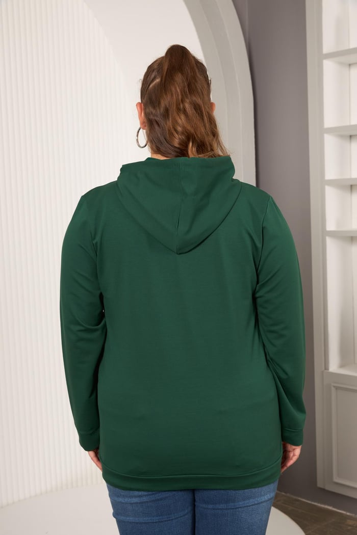 Kapşonlu Büyük Beden Sweatshirt Zümrüt