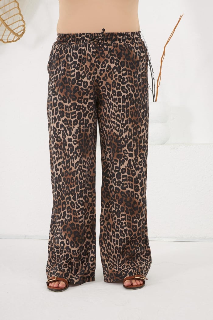 Büyük Beden Beli Lastikli Pantolon Leopar
