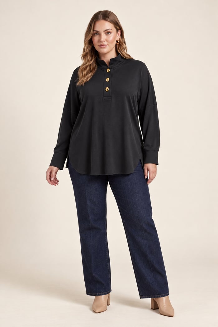 Modal Örme Büyük Beden Bluz Siyah - RMG
