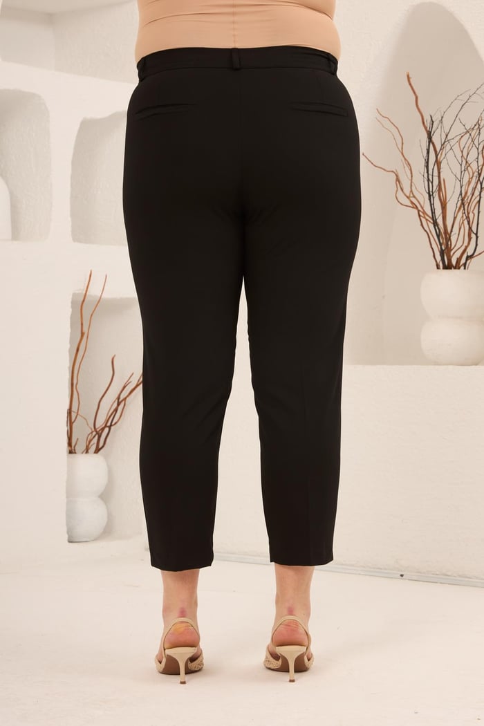 Paça Yırtmaçlı Büyük Beden Gabardin Pantolon Siyah - RMG