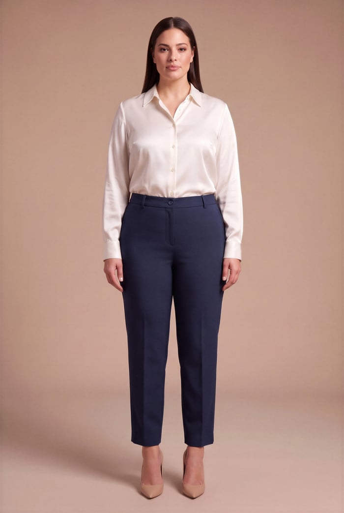 Paça Yırtmaçlı Büyük Beden Gabardin Pantolon Lacivert - RMG
