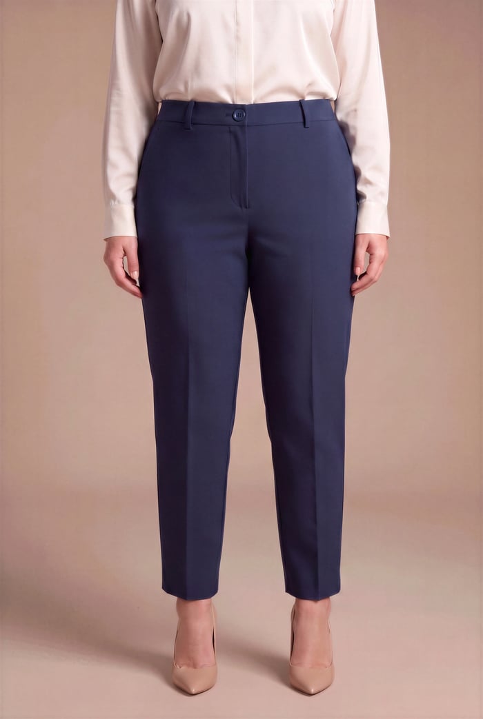 Paça Yırtmaçlı Büyük Beden Gabardin Pantolon Lacivert - RMG