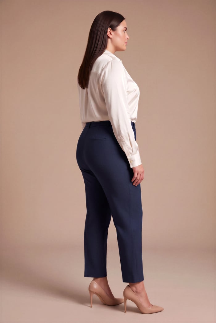 Paça Yırtmaçlı Büyük Beden Gabardin Pantolon Lacivert - RMG