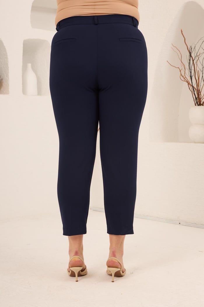 Paça Yırtmaçlı Büyük Beden Gabardin Pantolon Lacivert - RMG