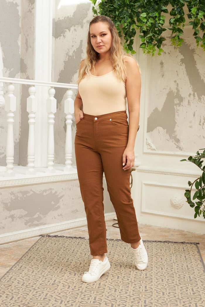 Rmg Beli Lastikli Büyük Beden Camel Pamuk Pantolon