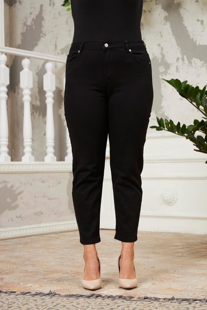 Büyük Beden Mom Jeans Siyah Pantolon