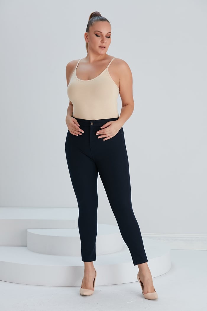 RMG Cep Detaylı Büyük Beden Pamuk Pantolon Lacivert