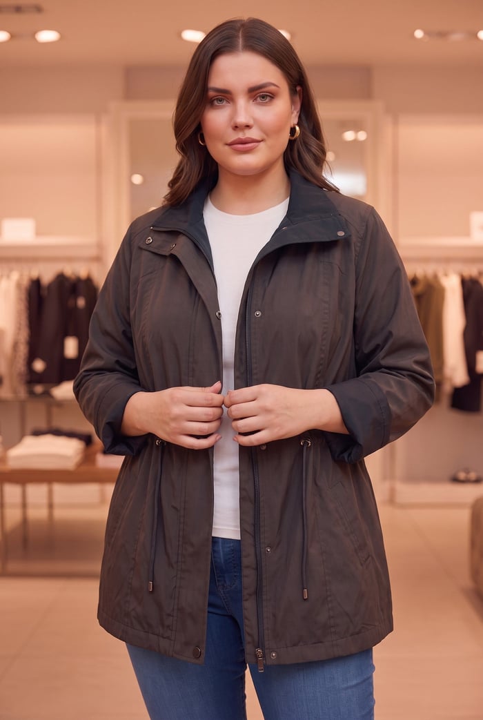 RMG Çift Taraflı Büyük Beden Trençkot Siyah - RMG