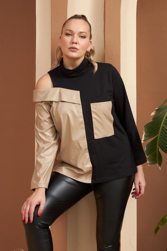 Rmg Deri Garnili Vizon Büyük Beden Sweatshirt