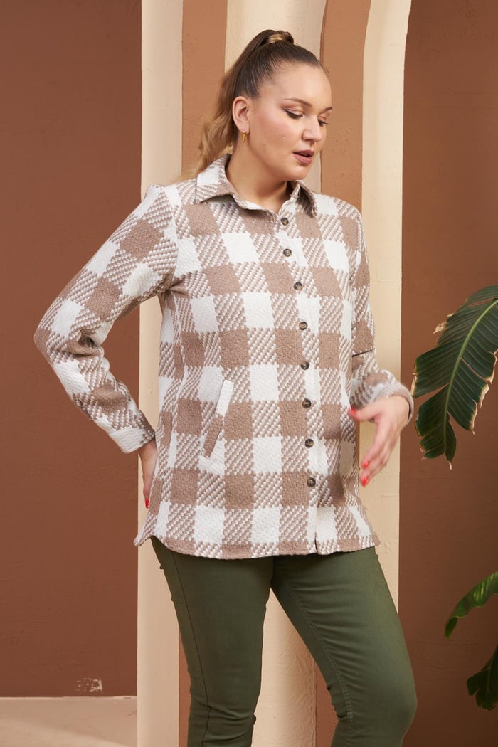 Rmg Ekoseli Büyük Beden Vizon Oduncu Gömlek