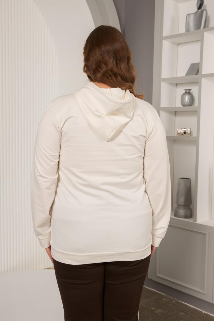 Rmg Kapşonlu Büyük Beden Beyaz Sweatshirt