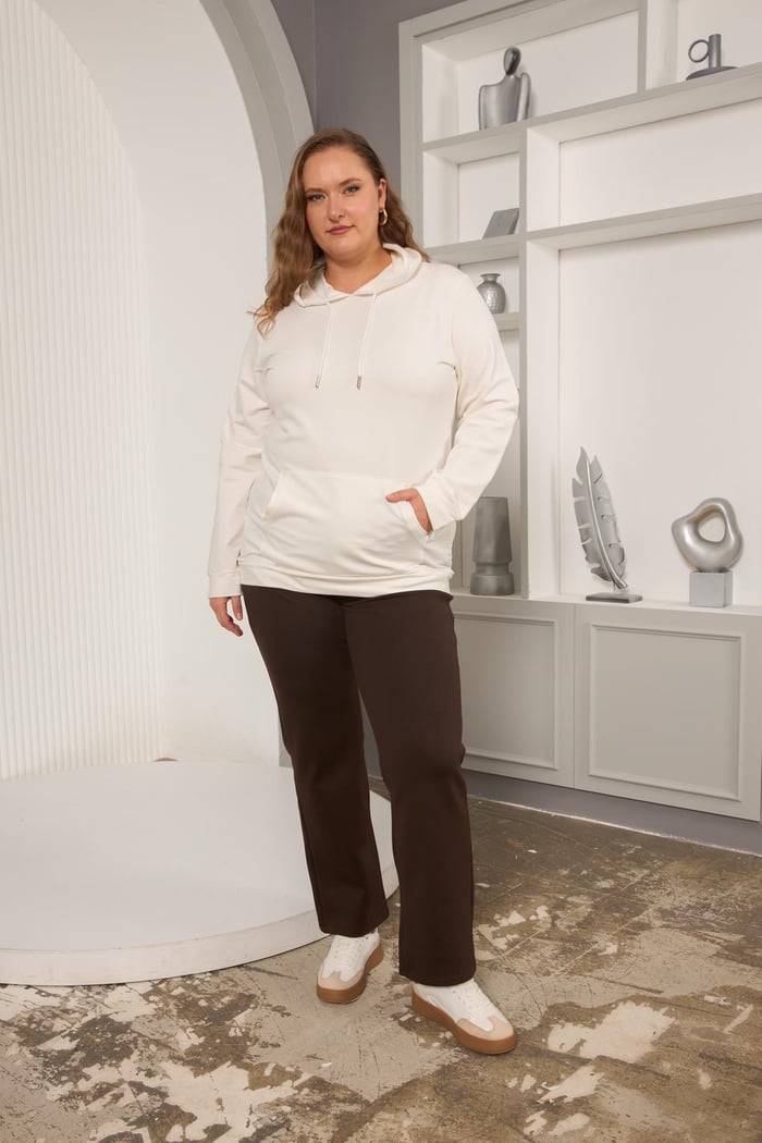 Rmg Kapşonlu Büyük Beden Beyaz Sweatshirt