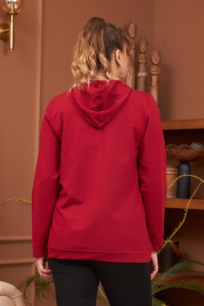 Rmg Kapşonlu Büyük Beden Bordo Sweatshirt