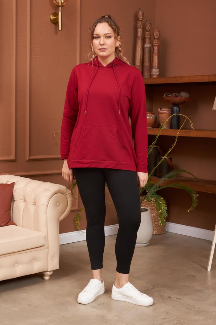 Rmg Kapşonlu Büyük Beden Bordo Sweatshirt