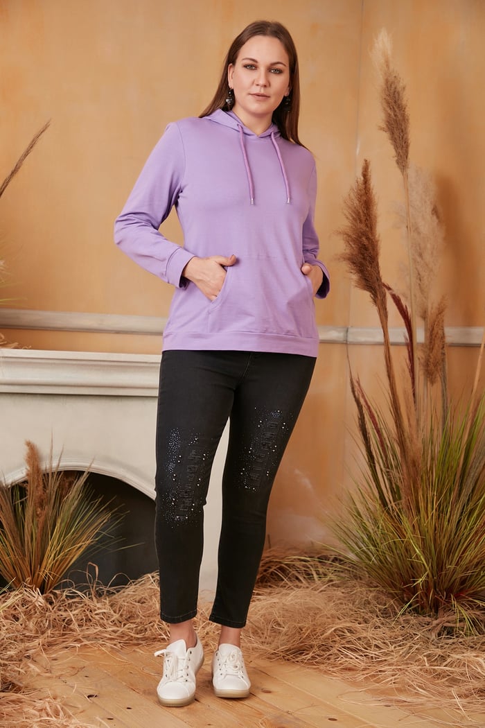 Rmg Kapşonlu Büyük Beden Eflatun Sweatshirt