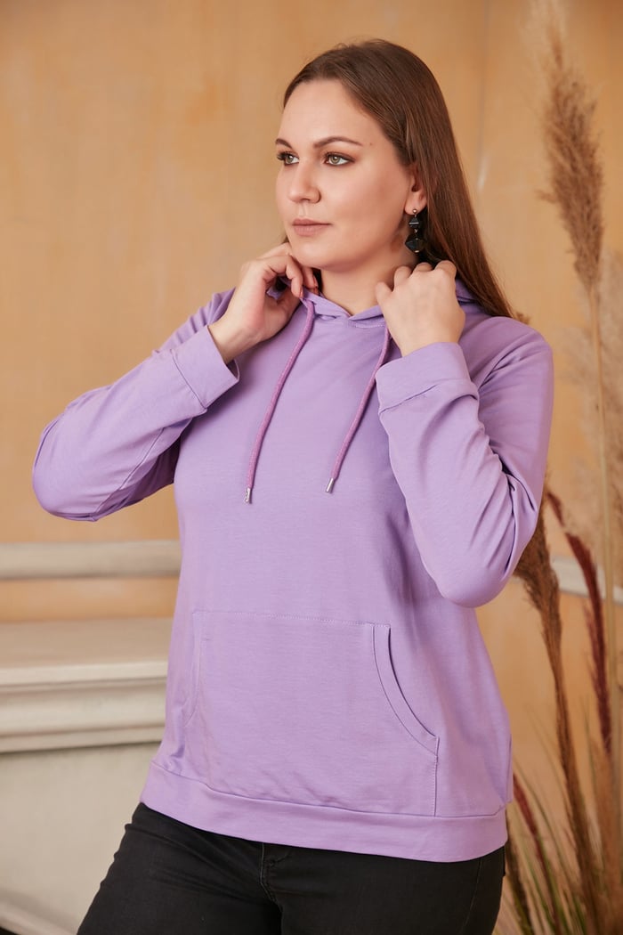 Rmg Kapşonlu Büyük Beden Eflatun Sweatshirt