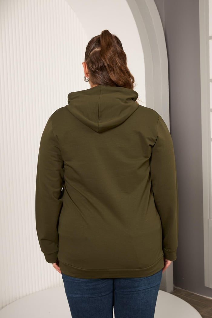Rmg Kapşonlu Büyük Beden Haki Sweatshirt