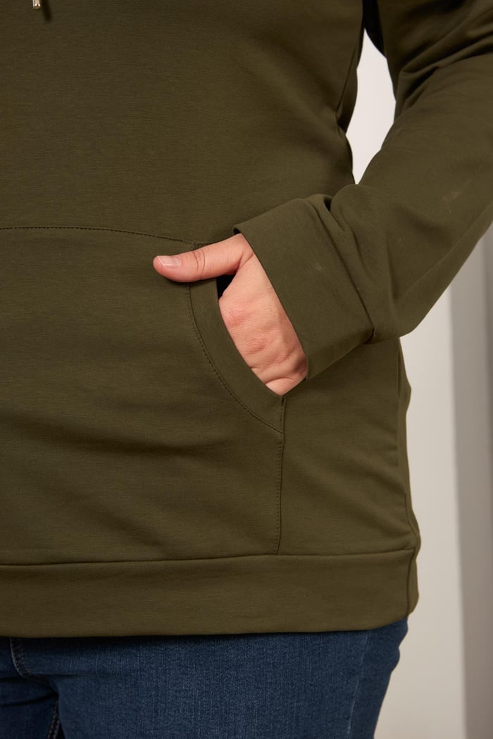 Rmg Kapşonlu Büyük Beden Haki Sweatshirt