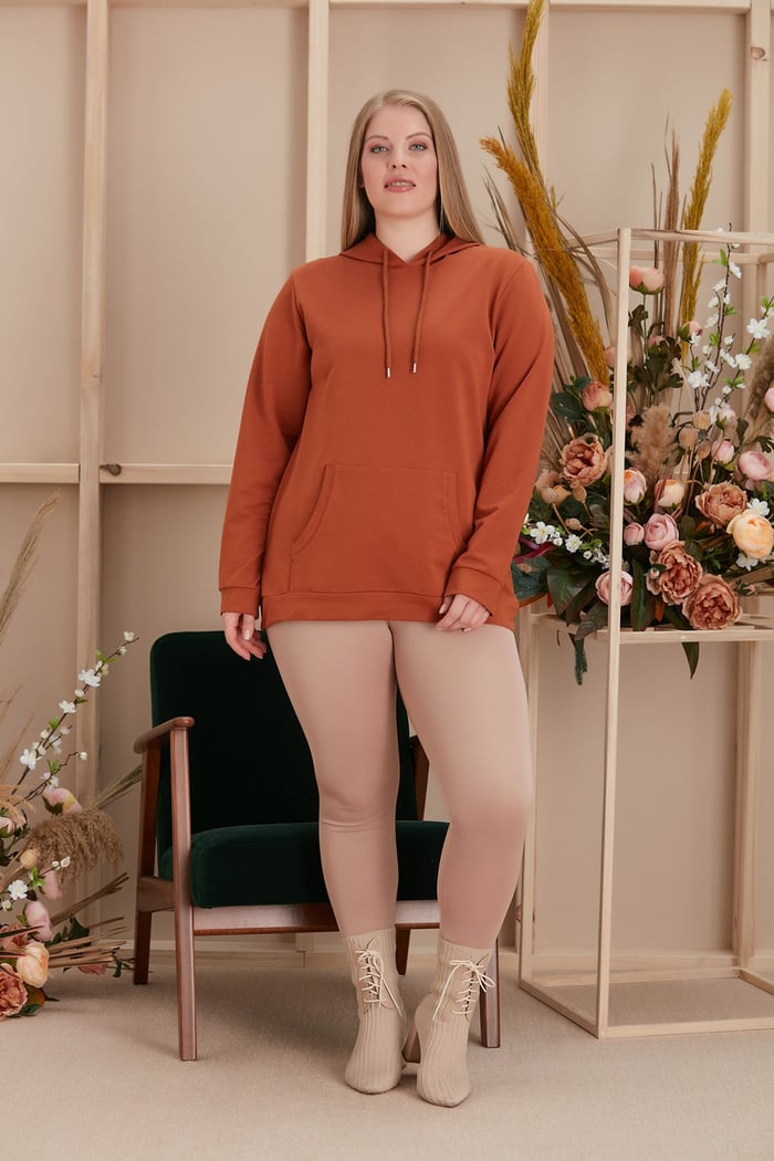 Rmg Kapşonlu Büyük Beden Kiremit Sweatshirt