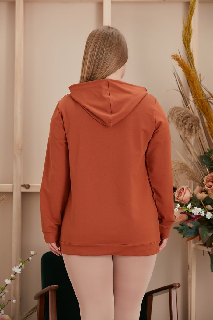 Rmg Kapşonlu Büyük Beden Kiremit Sweatshirt