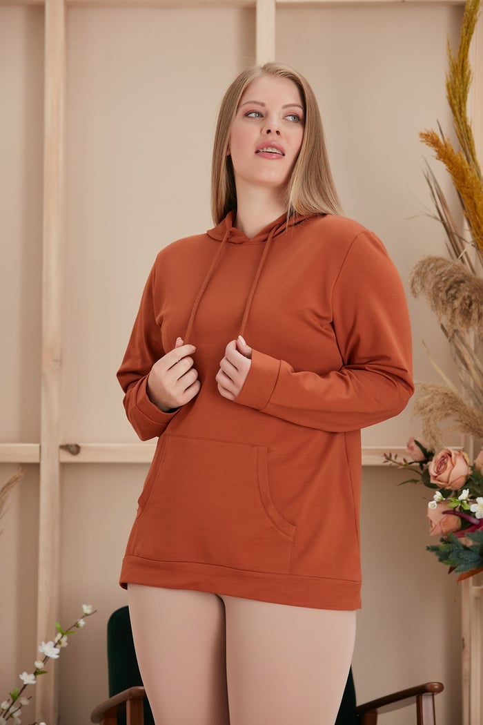 Rmg Kapşonlu Büyük Beden Kiremit Sweatshirt