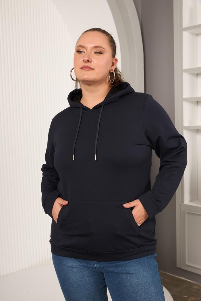 Rmg Kapşonlu Büyük Beden Lacivert Sweatshirt