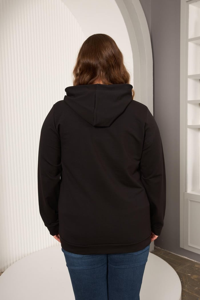 Rmg Kapşonlu Büyük Beden Siyah Sweatshirt