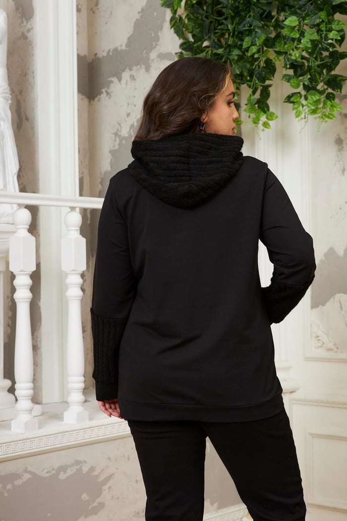 Rmg Kol Detaylı Büyük Beden Siyah Sweatshirt