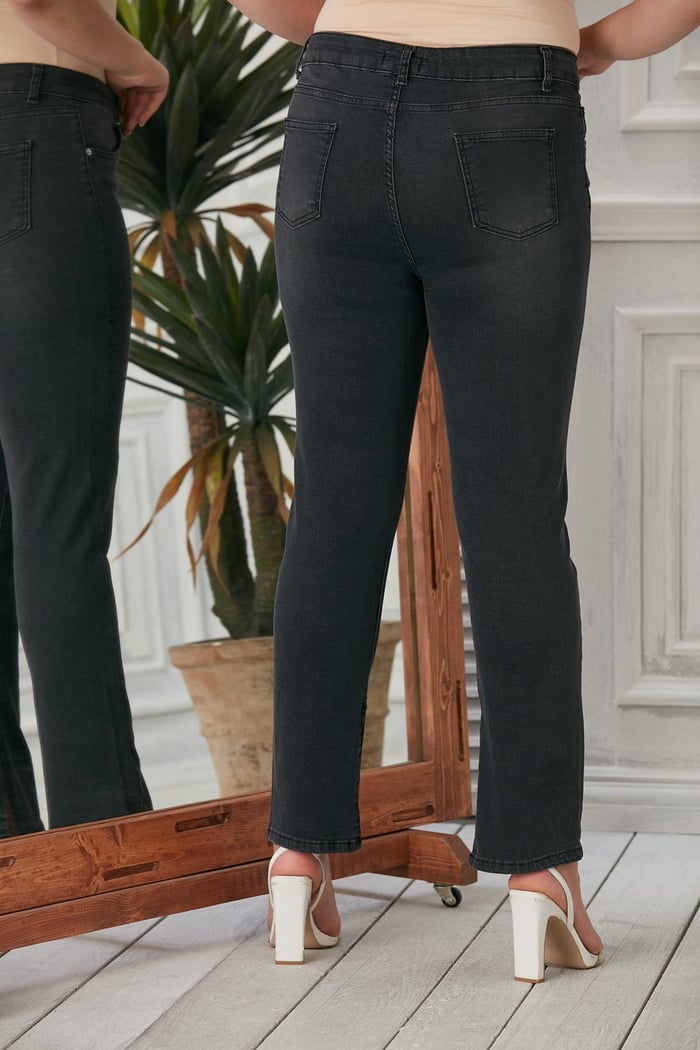 Rmg Paça Yırtmaç Detaylı Büyük Beden Füme Kot Pantolon