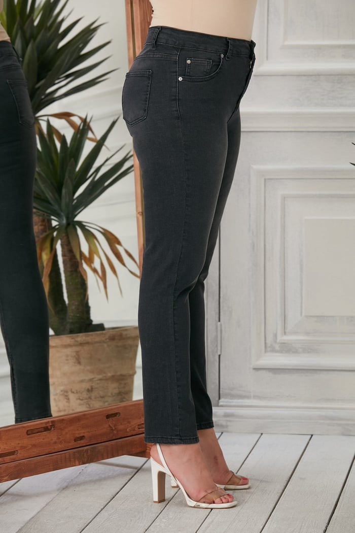 Rmg Paça Yırtmaç Detaylı Büyük Beden Füme Kot Pantolon