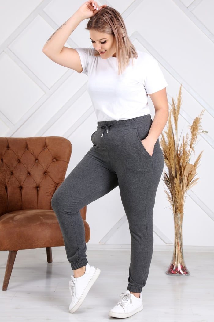 Rmg Paçası Lastikli Büyük Beden Füme Eşofman