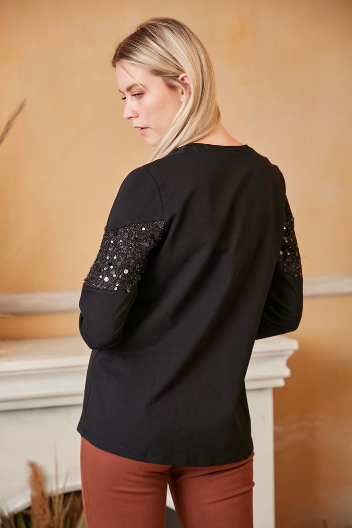 Rmg Pul Payet İşlemeli Siyah Sweatshirt
