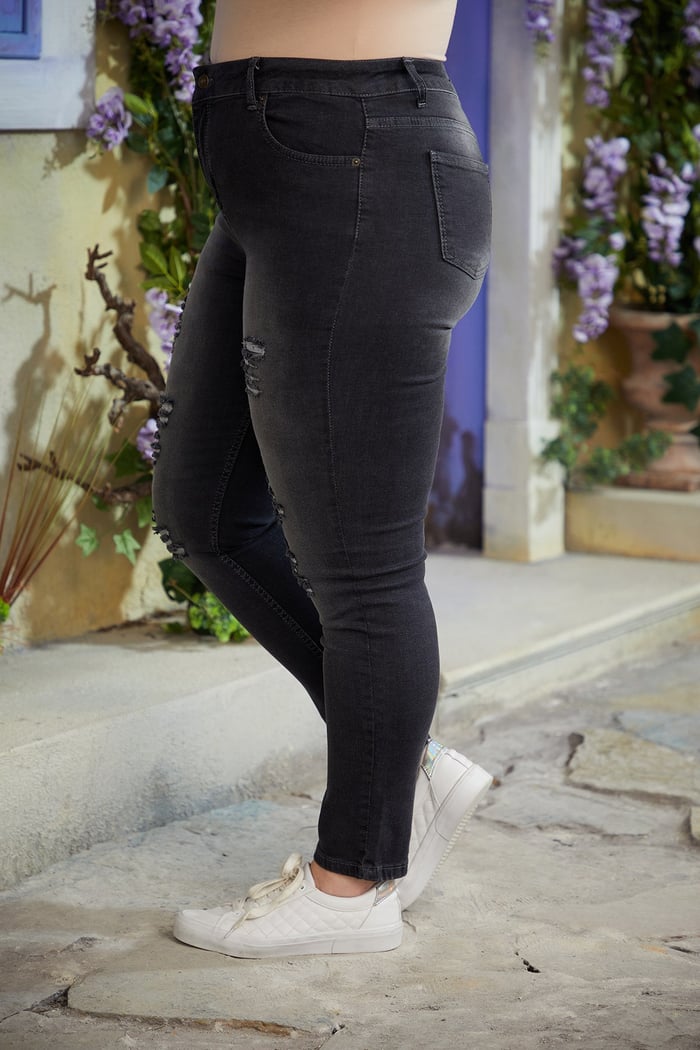 Rmg Yırtıklı Büyük Beden Füme Kot Pantolon