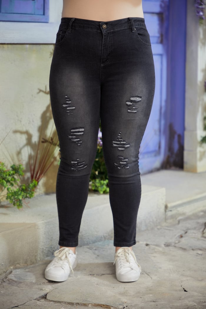 Rmg Yırtıklı Büyük Beden Füme Kot Pantolon