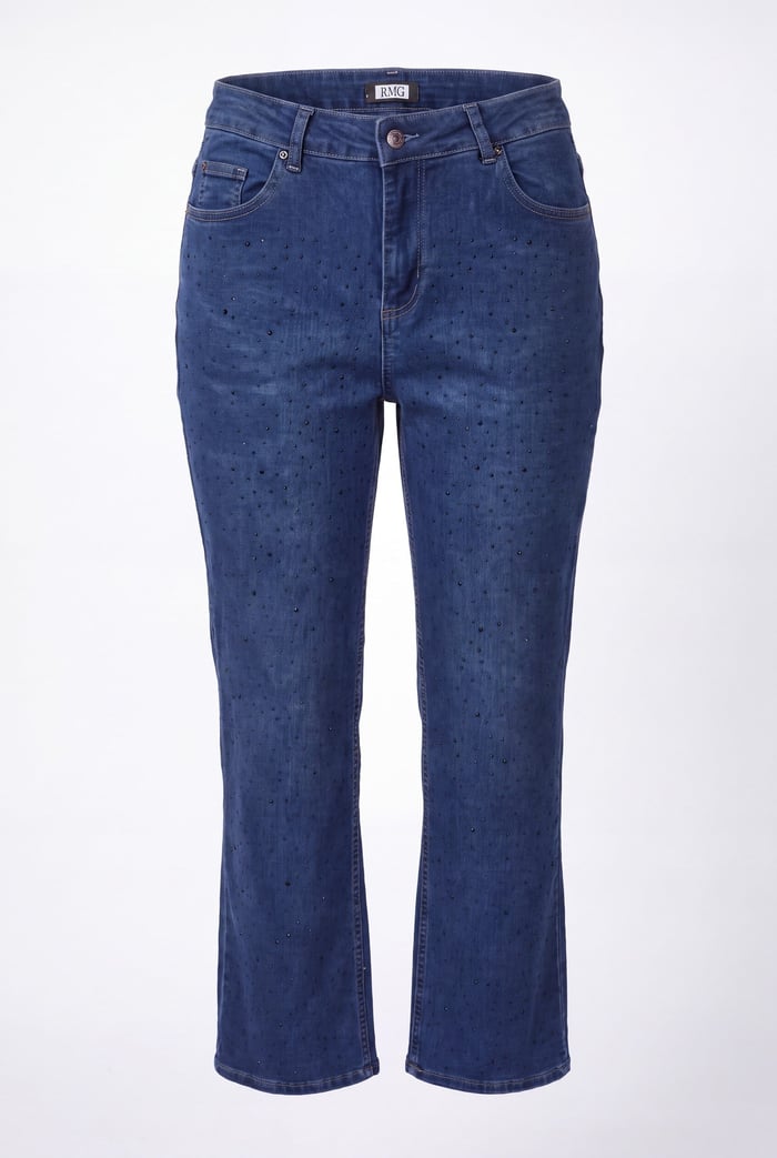 Serpme Taş Detaylı Boru Paça Büyük Beden Denim Pantolon Mavi - RMG