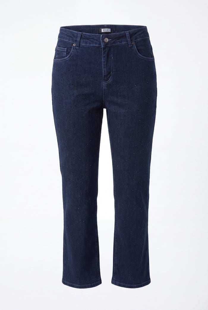Serpme Taş Detaylı Boru Paça Büyük Beden Denim Pantolon Lacivert - RMG