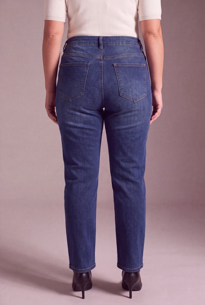 Serpme Taş Detaylı Boru Paça Büyük Beden Denim Pantolon Mavi - RMG
