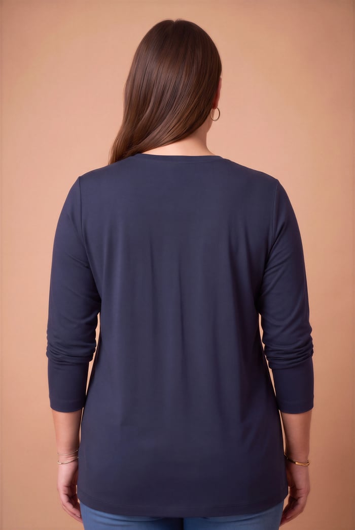 Taş Logolu Modal Büyük Beden Örme Sweatshirt Lacivert - RMG