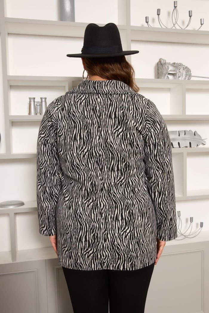Zebra Desenli Büyük Beden Ceket Gri