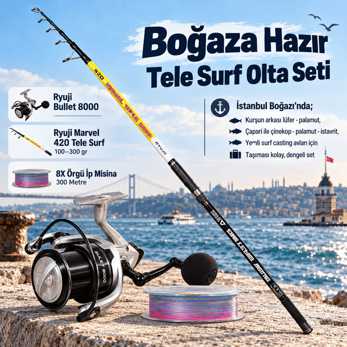 Boğaza Özel Teleskopik Surf Olta Seti - Çapari -Yemli - Kurşun Arkası, Surf Casting Olta Setleri, Ryuji