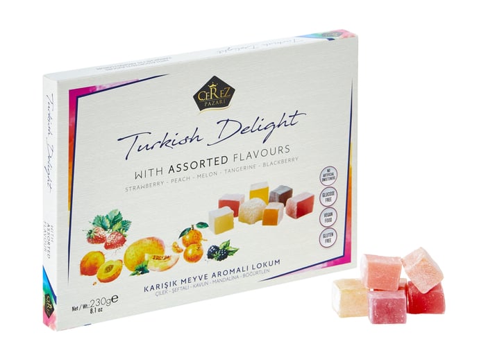 Çilek, Şeftali, Kavun, Mandalina, Böğürtlen Aromalı Lokum 230gr