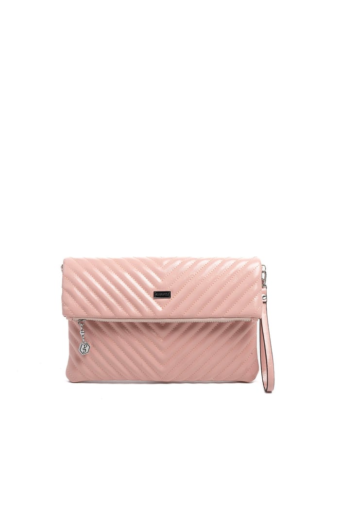 Silver Polo Pudra - Pudra Kapitone V Kadın Portföy ve Clutch El Çantası SP1134
