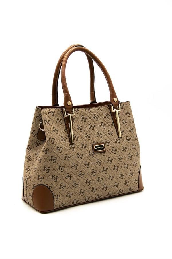 Silver & Polo SP667 Kadın El Çantası Monogram Koyu Bej-Taba