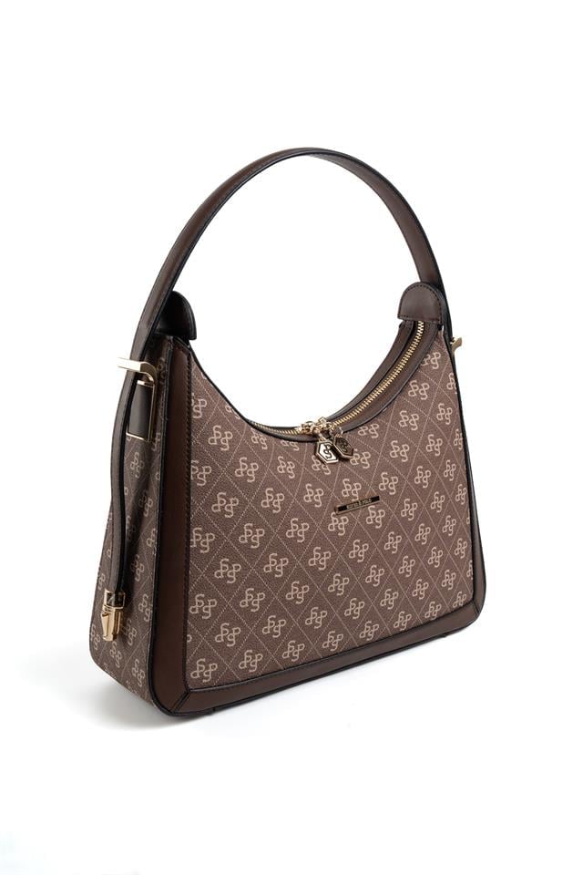 Silver & Polo SP1187 Kadın Omuz Çantası Monogram Kahve