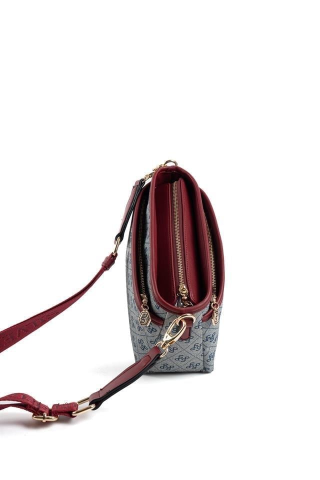 Silver Polo Gri - Bordo Monogram Kadın Çapraz Çanta SP1184