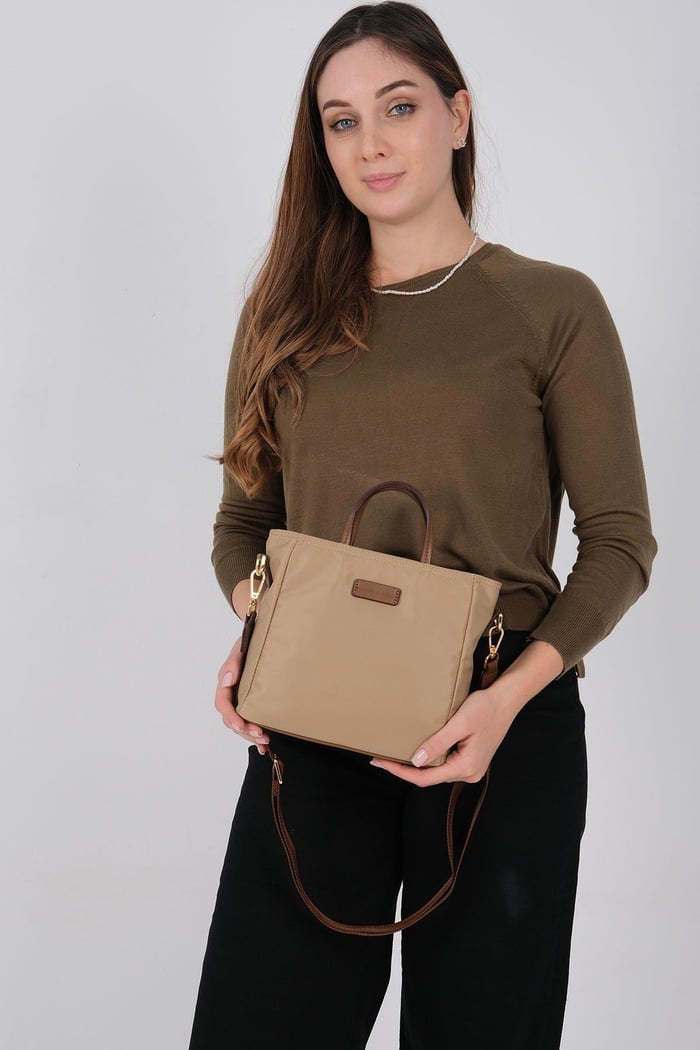Silver Polo Vizon - Camel Saten Kadın El Çantası SP1225