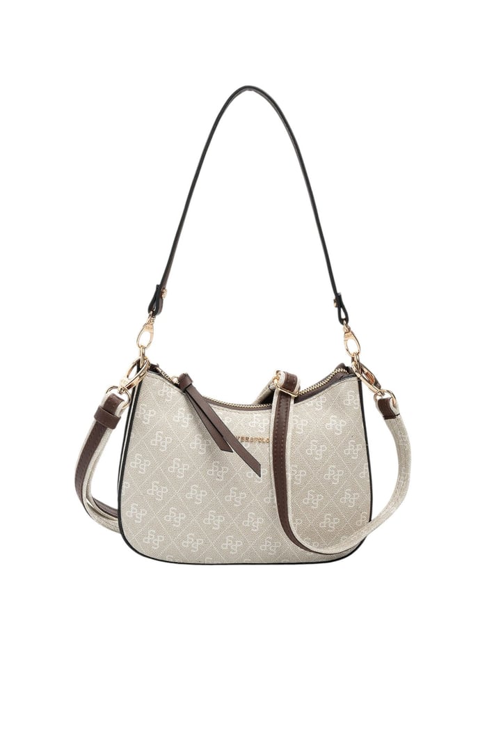 Silver Polo SP1259 Kadın Omuz Çantası Monogram Taş-Kahve