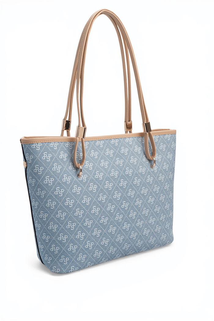 Silver & Polo SP1282 Kadın Omuz Çantası Monogram Mavi-Ten